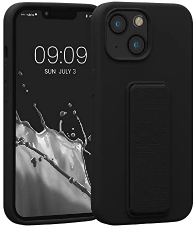 kwmobile Handyhülle für Apple iPhone 13 mini Hülle - TPU Silikon Case mit Fingerhalter und Stand - Schutzhülle Cover in Schwarz