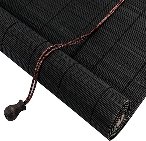 jiajulashou123 Schwarz Bambusrollo Retro Bambus Raffrollo Mit Zubehör Sonnenschutz Bambus Rollo Natur Seitenzug Sichtschutz Rollo für Fenster Türen,Balkon,Terrasse Deko,Atmungsaktiv (80 * 100cm)