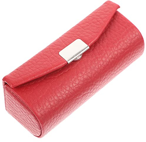 FOMIYES Lippenstift-Etui Leder Lippenstift-Box Mit Spiegel Make-Up-Reiseetuis Kosmetik-Aufbewahrungs-Organizer Für Damen Lippenstifte Lipgloss Lippenbalsam Rot