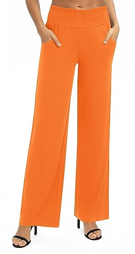 Urban Coco Solido Gamba Larga Palazzo Lounge Pantaloni Casual Gamba Dritta Vita Alta Stretch Pantaloni, Arancione, XL