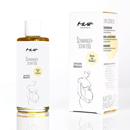 raw Kosmetik, Bio Schwangerschaftsöl Arnika, zertifizierte Bio Kosmetik als Körperöl zur wirksamen Vermeidung von Dehnungsstreifen mit Arnika, zertifiziert klimaneutral