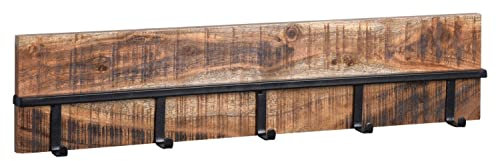 Garderobenleiste - Braun - Schwarz - Mangoholz massiv - Metall - mit 5 Haken