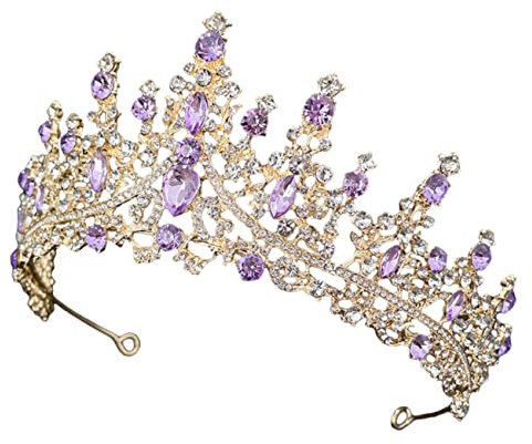 Minkissy Lila Kristallkrone für Braut und Geburtstag mit Goldstrass und Diademe für Mädchen und Party