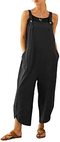 Jacansi Womens Casual Overalls Loose Casual Baggy Sleeveless Overall Long Jumpsuit Playsuit Trousers Pants Romper Black L