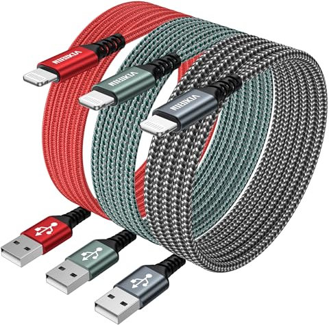 NIBIKIA Cavo iPhone [3Pezzi/ 1M+1M+1M] Certificato MFi Cavo Lightning Carica Rapida Nylon Caricatore iPhone per iPhone 14 13 12 11 X 8 7 6 5