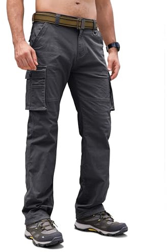 Cindeyar Cargohose Herren Relaxed Fit Baumwolle Wanderhose Herren Casual Arbeitshosen Männer Outdoor Militär Taktische Hosen mit Multi Taschen(Dunkelgrau,M)