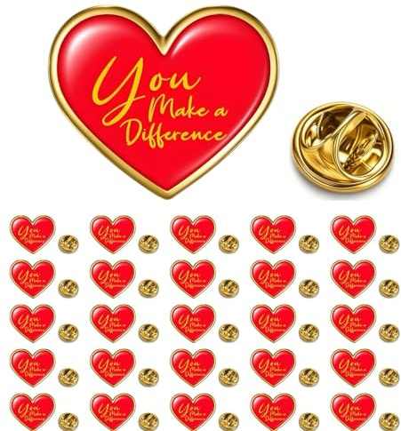 HAFILO 25/50/100PCS heart You Make a Difference Pin Motivational Lapel Pins Recognition brooch Pin Encouraging Pin Badges for Employee Nurse Teacher Volunteer Hats Button Pins bulk (50)