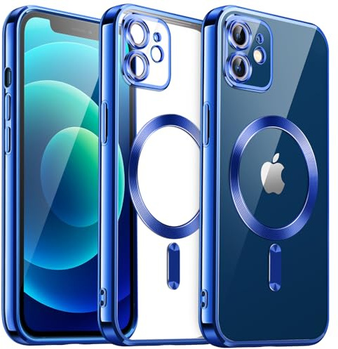 JETech Magnetische Hülle für iPhone 12, Dunkelblau | Kompatibel mit MagSafe, Kameraschutz, Galvanisierter TPU-Rahmen, Stoßschutz