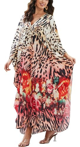 L-Peach Kaftan Abito da Spiaggia da Donna Homewear Kimono Maxi Kaftan Coprispalle Oversize