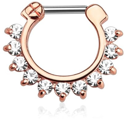 Tapsi´s Coolbodyart® Piercing Septum Clicker Rosegold Edelstahl 1,2-mm Stärke Zirkonia Klar 10-mm Innen-Durchmesser Set Helix Tragus Ring Knorpel Conch