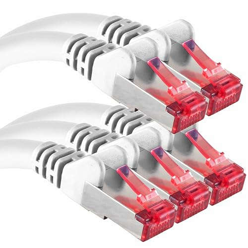 1aTTack.de Cat6 network cable 5x 2m CAT6 - shielding SFTP - CAT.6 RJ45 patch cable Ethernet cable DSL LAN router switch modem patch panel - white - 5 pieces