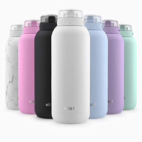 Ello Cooper 18oz Stainless Steel Water Bottle with Straw and Carry Handle, Double Walled and Vacuum Insulated Metal, Leak Proof Locking Lid with Soft Silicone Spout, Reusable, BPA Free, White | Leakproof kids water bottle with straw and carry handle. BPA-free, keeps drinks cold 23 hours, backpack friendly for school.