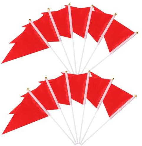 Wimpelfahnen, 12 Stück Mini Flaggen Rot Kleine Fahne auf Stöcken Handheld Flagge Dreieck Flagge DIY spiele-Flaggen Dekorationen für Partyveranstaltungen Feier Schule, 21 x 14cm