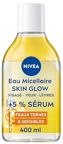 NIVEA - Eau Micellaire Visage Waterproof Skin Glow - Nettoie En Douceur, Démaquille & Illumine - 5% Sérum Aux Vitamines C & E - Complexe Amino Acid - Sans Parfum - Peaux Ternes & Sensibles - 400 ml