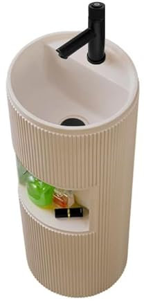 Lavabo da Bagno Lavabo su piedistallo rotondo, lavabo su piedistallo in pietra di quarzo con contenitore, combinazione lavabo su piedistallo da bagno con set di scarico for rubinetto e valvola ad ango