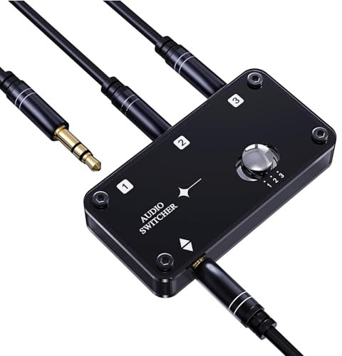 COOIDEA 3.5mm Stereo Audio Switcher - Support 1 In 3 Out or 3 In 1 Out with Audio Cable, 3 Port AUX Speaker Selector for PC, Phone, Laptop, Headphone
