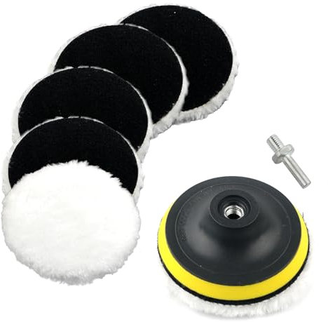 6Stks Auto Polierhaube, Ø100mm Wolle Polierteller, Wollpuffer Polierfell, Auto Wollschwamm Polierer Wachs Pad, Auto Polierpads mit Klettverschluss M10 Bohr Adapter für Lackpflege Möbelschleifen