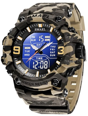SMAALEB Montres Militaires pour Hommes Sports de Plein air Montre numérique étanche LED Date Alarme Montres-Bracelets pour Hommes,Camouflage Blue
