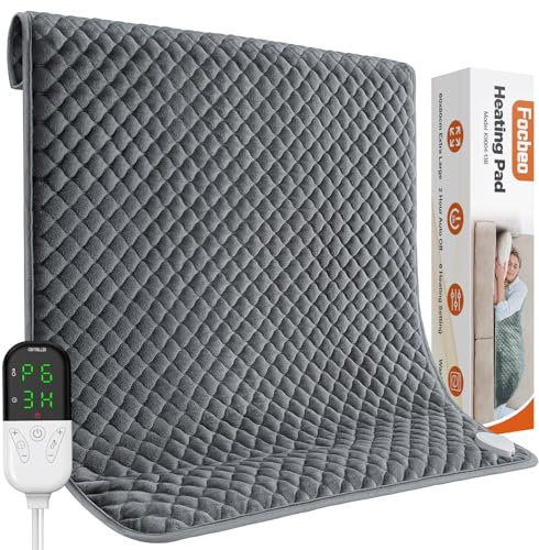 Focbeo Heating Pad, 32 x 24 Electric Heat Pad Extra Large with 6 Temperature Levels 4 Time Settings, Automatic Switch-Off, Heat Pads for Back Neck Shoulder Belly Pain Relief, Machine Washable, Grey