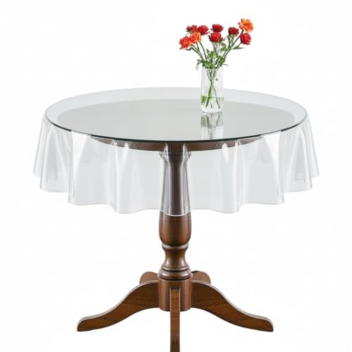 Runde Tischdecke Transparent PVC 152cm | Schutz vor Flecken und Kratzern, Leicht Abwischbar, Weiche Oberfläche, für Zuhause Büro Restaurant Event