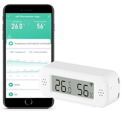 Termometro digitale intelligente igrometro, sensore di temperatura e umidità interna WiFi per uso domestico, con monitoraggio remoto app, esportazione dati, compatibile con Alexa. (1 Pack)