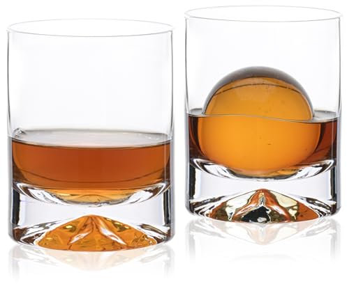 Hand Blown Crystal Whiskey Glasses Set of 2,12 oz Old Fashioned Cocktail Glasses,Lowball Rocks Glass,Unique Hexagonal Base for Bourbon,Scotch and Juice,Perfect for Oversized Ice Cubes