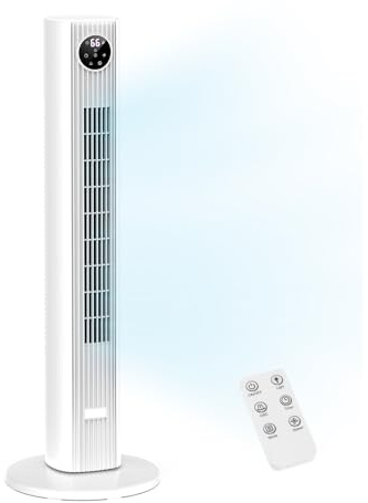 ZAFRO Tower Fan for Bedroom, 90° Oscillating Fan with 12H Timer, 37”Standing Fans with Remote, Bladeless Fan with 4 Modes & 3 Speeds, White