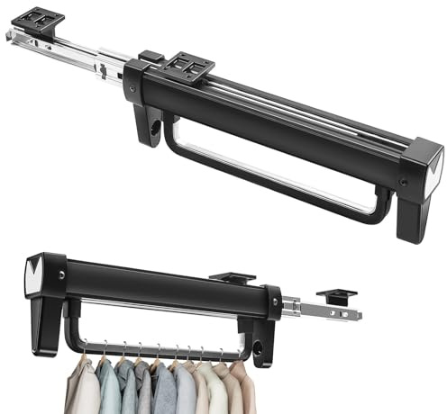 HUANR Tringle Penderie Extensible, 31 cm Rétractable, Double Piste, Noir, Nylon, Acier Laminé à Froid, Alliage d'Aluminium, Montage Mural, Pour Ranger Vêtements, Pantalons, Foulards