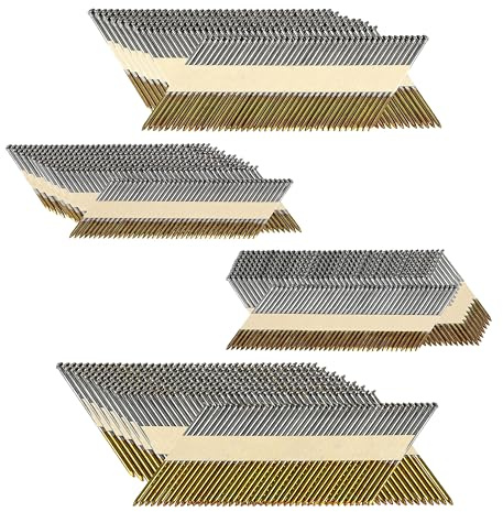 Clous d'encadrement à 34 degrés, tête en D, revêtement antirouille | 4 tailles (5,46 cm + 5,1 à 1,3 cm + anneau de 7,6 cm + 7,6 à 1,3 cm lisse) pour cloueuse à 34 degrés 1280 pièces