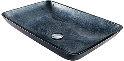 JYBNBBE Lavandino da appoggio per Bagno con Scarico Combinato, lavabo da appoggio per Bagno in Vetro temperato, lavabo da appoggio in Vetro temperato, lavabo da appoggio Blu Navy.