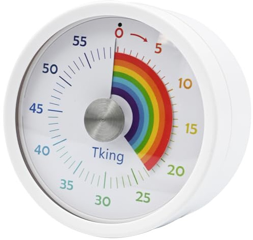 Tking Visual Timer for Kids,60-Minute Countdown Visual, Silent Operation for Classroom Office Kitchen Cooking, Desk Timer Kids Time Management Tools, Rainbow Pattern, Magnetic Backing(Round Style)