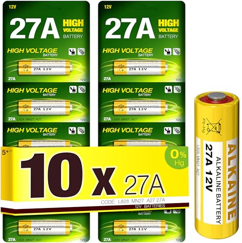 A27 27A V27A LR27A MN27 L828 12V Alkaline Batteries (10 Pack) – Long Lasting Replacement Batteries for Garage Door Remotes, Keyless Entry, Doorbells & Security Devices