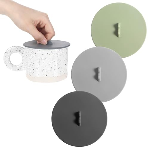 3 Pcs Silicone Cup Lids Silicone Cup Covers Anti-dust Airtight Seal Lids Silicones Mug Cover Creative Mug Lid Reusable Coffee and Tea Cups Lid for Mugs Tea Coffee Cups Green Black Gray 3.94 Inch