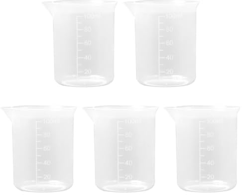 YSDYY 5 Pièces 100 ML De Tasses À Mesurer, Tasses De Mesure en Plastique Transparent, Outil De Mesure Liquide avec Tasse De Mesure À L'Échelle, Adapté Au Laboratoire Et À La Cuisine.