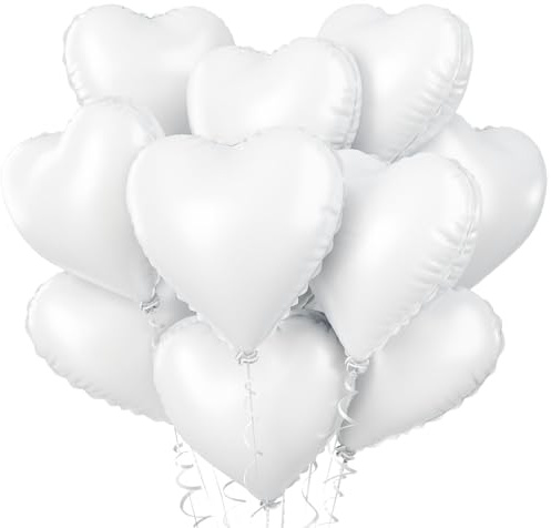 Fesnova HerzFolienballons Hochzeitsdeko Set, 12 Stück,Weiße Luftballons,Weisse Luftballons für Geburtstag Party Hochzeit Deko Valentinstag Verlobung Muttertag