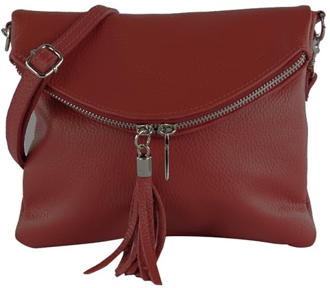 modamoda de T07L / T139L Damen Leder kleine Umhängetasche 2 Modelle handmade in Italy (T139L Purpurrot)