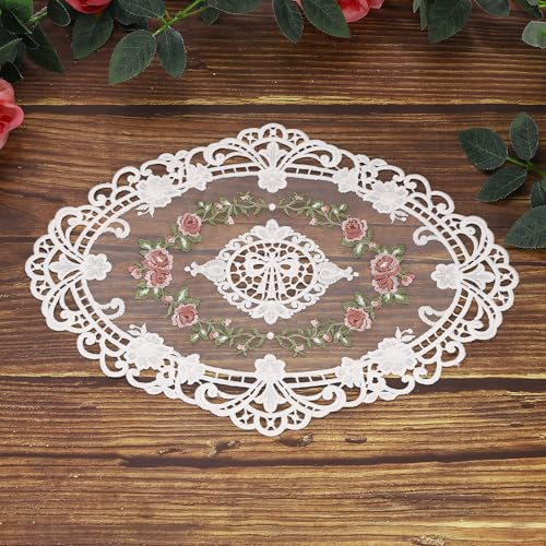 sourcing map 1 mantel individual de encaje, 15 x 5.9 pulgadas, tapete de mesa vintage bordado ovalado de ganchillo para decoración del hogar, color blanco