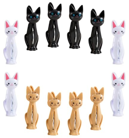 VICASKY Mollette per Bucato Robuste a Forma di Gatto Decorazioni Scuola, Clip per Stringere Vestiti Antivento in Ferro, Set da 12 Pezzi come Regalo Housewarming