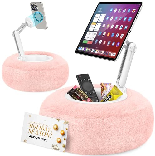 AboveTEK Magnetischer Tablet Halterung Kissen, Kompatibel mit 4,7-13 Telefonen,Tablets, Kindle, 360° Verstellbarer iPad Halterung fürs Bett, Sofa, Weich & Bequem-Rosa