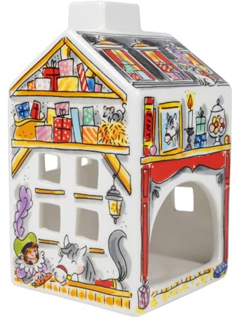 Maison photophore en céramique – Blond Amsterdam – Motifs Saint-Nicolas – Ambiance Lumineuse et Festive – Cadeau déco pour Les fêtes de décembre