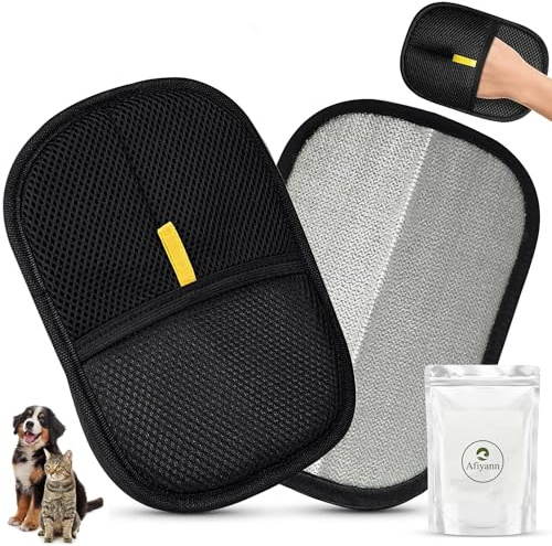 AFIYAAN Premium Pet Hair Remover Gloves 2-Pack – Reusable Electrostatic Lint Remover with Zip-Lock Storage Bag for Dog & Cat Hair on Sofas, Carpets, Clothing & Car Interiors