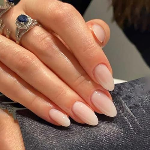 24Pcs Künstliche Fingernägel Mandel - French Pink Gradient Glitzer Künstliche Fingernägel, Natürlich Press on Nails Kurz Aufdrückbare Nägel zum Aufkleben Acryl Full Cover für Nail Art (Rosa Verlauf)