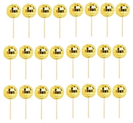 Osmond 24 PCS Disco Ball Cupcake Toppers Disco Ball Cupcake Picks Reflective Mirror Ball Cake Toppers Disco Decorations Easy to Use Gold