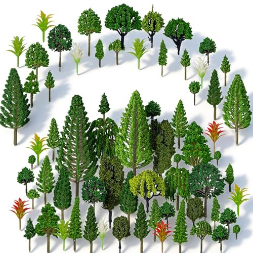 75 Stück Modellbau Bäume H0 (2.5-13 cm) Sandkastenmodell Bäume Wald Deko | 10 Arten Mischwald Modellblumen Modellbau Zubehör für DIY Mikrolandschaft Feengarten Modelleisenbahn Landschaftsbau