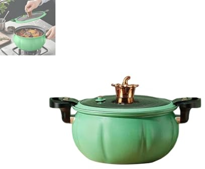 Pumpkin Dutch Oven, 8L/2.11Gal Pumpkin Dutch Oven Pot with Lid, Pumpkins Pots for Cooking, Maifan Stone Non-stick Coating, Multi-Function Micro Pressure Cooking Pots for Home Kitchen (Green)