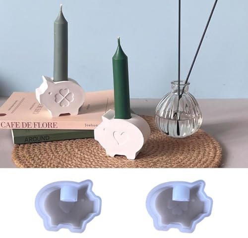Silikonformen Gießformen Weihnachten, 2 Stück Glücksschwein Silikonform Kerzenhalter Silikonform Schwein Gipsformen zum Gießen Gießform Kerzenhalter Gießformen Silikon Weihnachten für DIY Deko (A)
