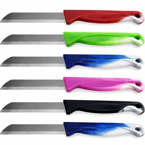 SMHLINE® Obstmesser Schälmesser Gemüsemesser Allzweckmesser 6er Set Bunt Edelstahl Messer rostfrei Küchenmesser Tafelbesteck Messerset Alltagsmesser