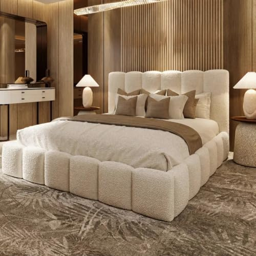 Boucle Ottoman Gas Lift Storage Bed Upholstered Double & King Size Bed Sale,With Optional Mattress (Cream Boucle, 4ft 6in +Gas llift)