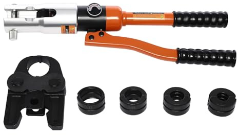 10T - Crimpadora hidráulica profesional con U16, U20, U25, U32, herramienta de prensa manual hidráulica con cabezal giratorio de 360°, color naranja (contorno en U)