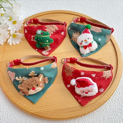 2026 Set di 4 foulard per cani di Natale 3D, sciarpa triangolare regolabile, elegante e traspirante con design con fibbia, adatto per cani di piccola e media taglia, gatti e feste